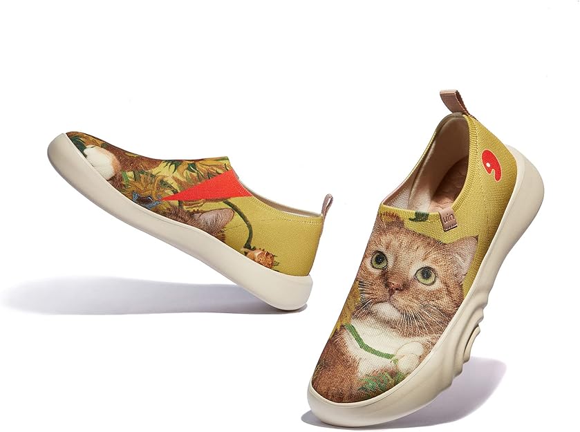 FatCatArt Collaboration Women's Slip Ons Walking Casual Loafers Comfortable Art Painted Travel Shoes Lightweight Sneaker