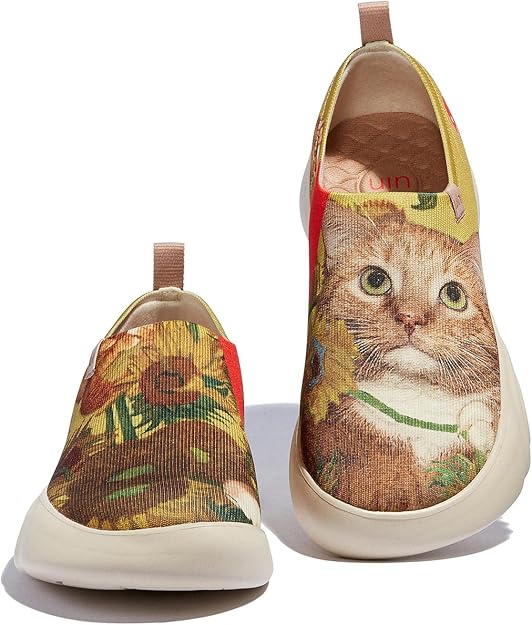 FatCatArt Collaboration Women's Slip Ons Walking Casual Loafers Comfortable Art Painted Travel Shoes Lightweight Sneaker