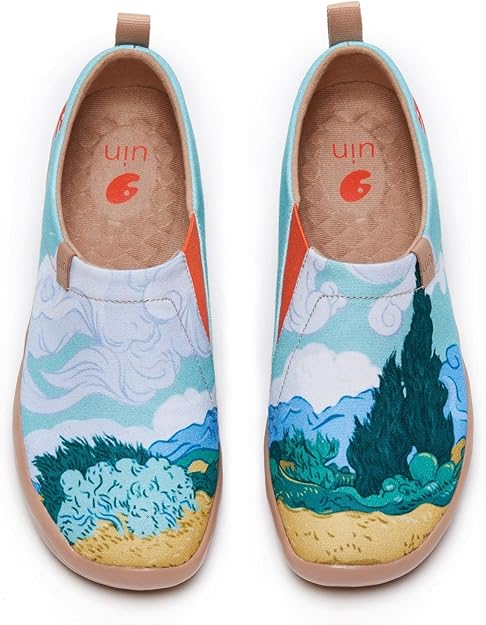 Women's Amazing Colorful Cute Cat Canvas Slip On Spring Summer Loafer Flat Art Painted Travel Shoe Multicolor