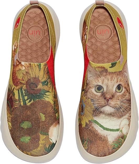 FatCatArt Collaboration Women's Slip Ons Walking Casual Loafers Comfortable Art Painted Travel Shoes Lightweight Sneaker